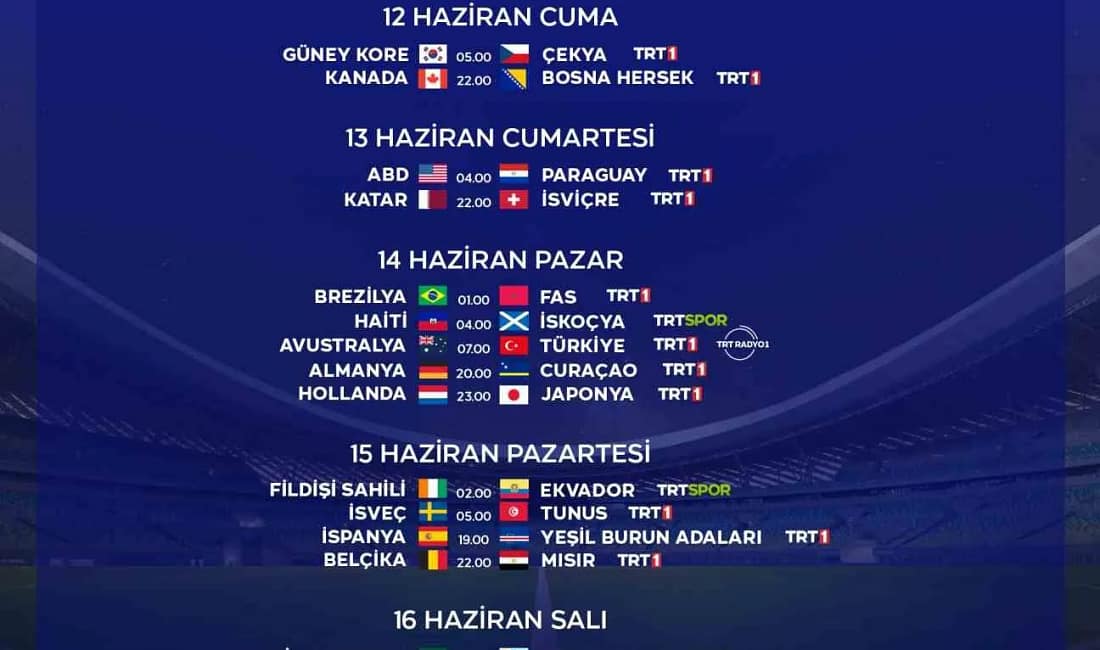 2026 FIFA Dünya Kupası TRT’de şifresiz başlıyor FIFA Dünya Kupası; ABD, Kanada ve Meksika’nın ortak ev sahipliğinde