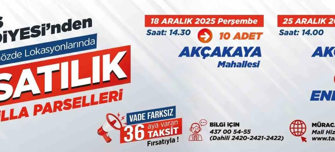 Talas Belediyesi’nden manzaralı villa parselleri satışta Talas Belediyesi, Akçakaya ve Endürlük mahallelerinde yer alan 30 villa