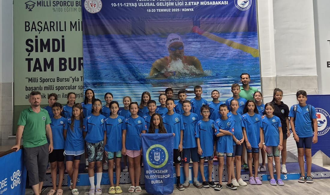 Bursa Büyükşehir Belediyesporlu kulaçlar madalyaları topladı Konya'da düzenlenen Türkiye Yüzme Federasyonu 10-11-12 Yaş Ulusal Gelişim Ligi