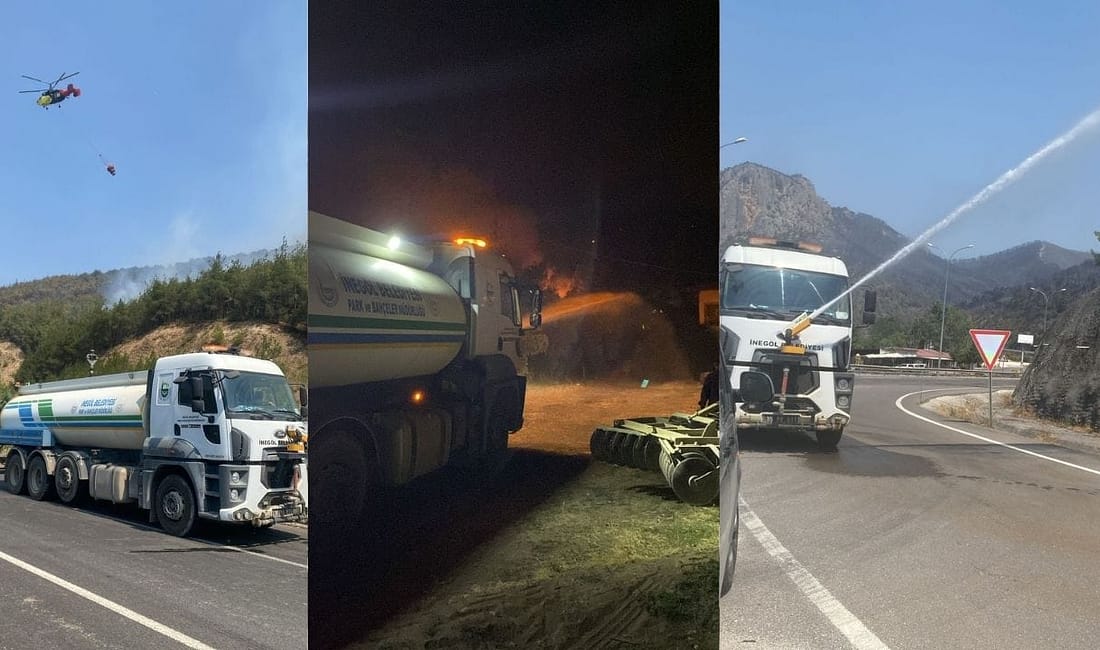 İnegöl’den Yangın Bölgesine Destek İnegöl Belediyesi, Bilecik bölgesinde çıkan orman yangınlarına müdahale çalışmalarına destek