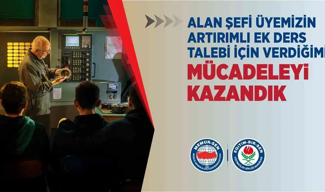 Alan şefi öğretmen ek ders davasını kazandı Koordinatör ve alan şefi olarak görev yapan yüksek lisans mezunu